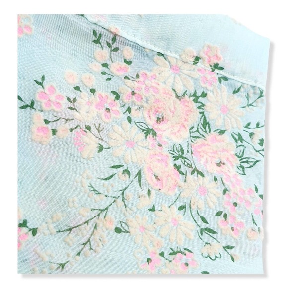 Vintage 50s Housewife Kitchen Apron Pastel Floral Flocked Dainty Retro MCM 60s - Picture 7 of 16